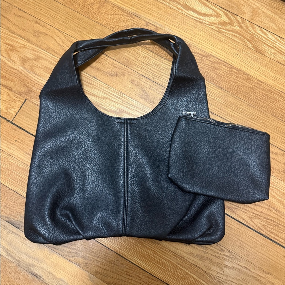 Elegant Black Faux Leather Tote Bag